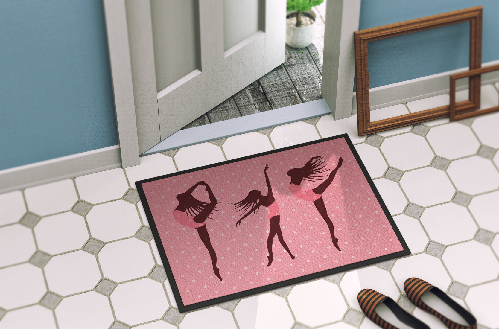 Dancers Linen Pink Polkadots Indoor or Outdoor Mat 18x27 BB5378MAT - the-store.com