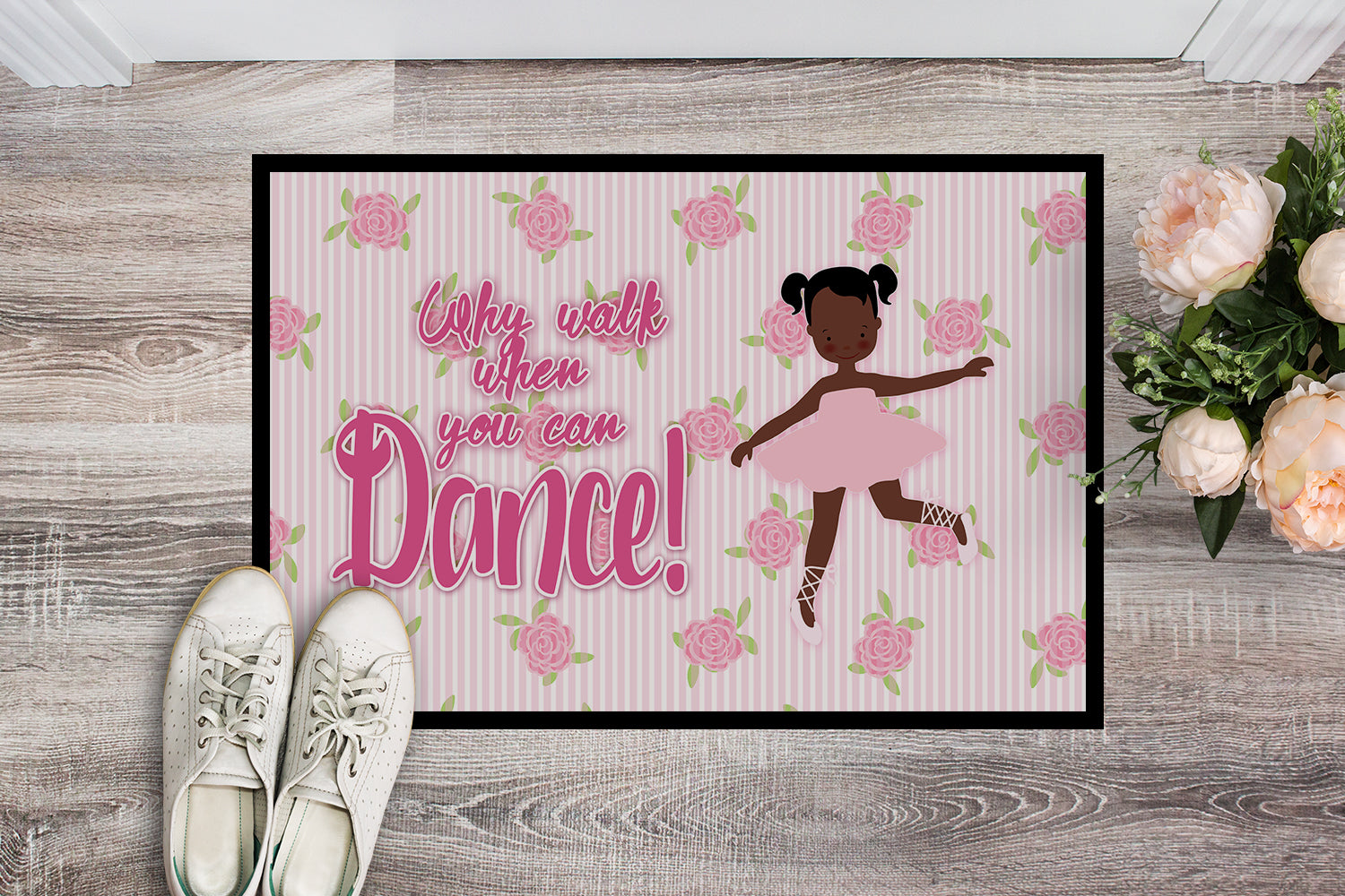 Ballet African American Pigtails Indoor or Outdoor Mat 18x27 BB5382MAT - the-store.com