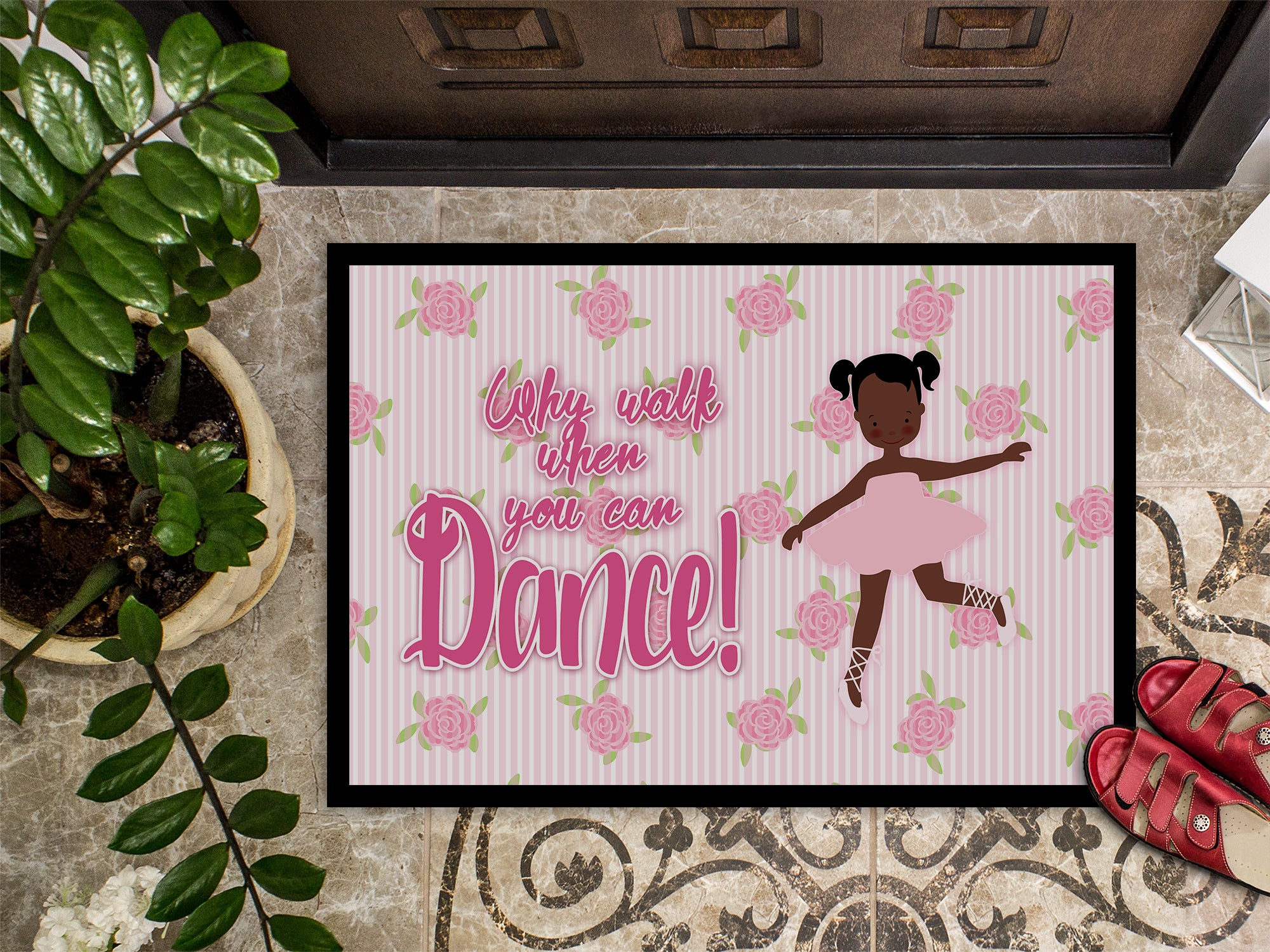 Ballet African American Pigtails Indoor or Outdoor Mat 18x27 BB5382MAT - the-store.com