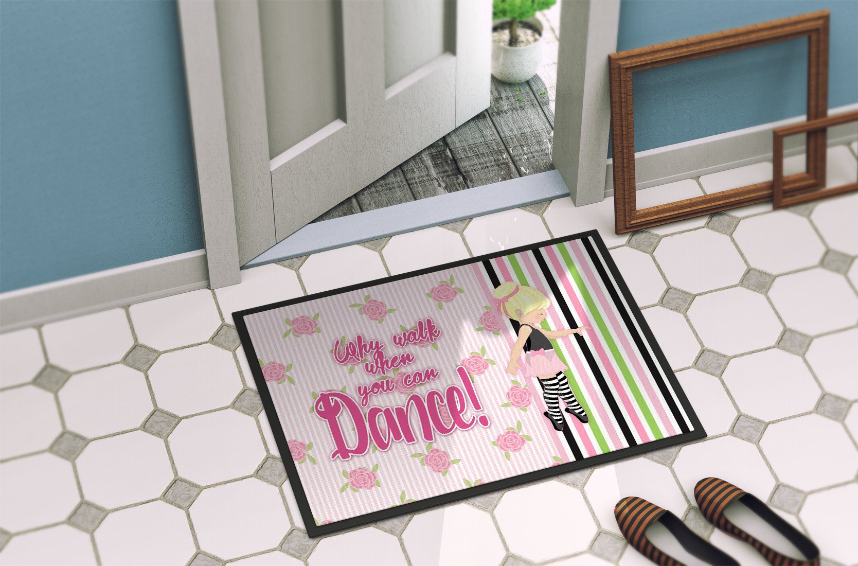 Ballet Dance Stripes Blonde Indoor or Outdoor Mat 24x36 BB5400JMAT by Caroline's Treasures