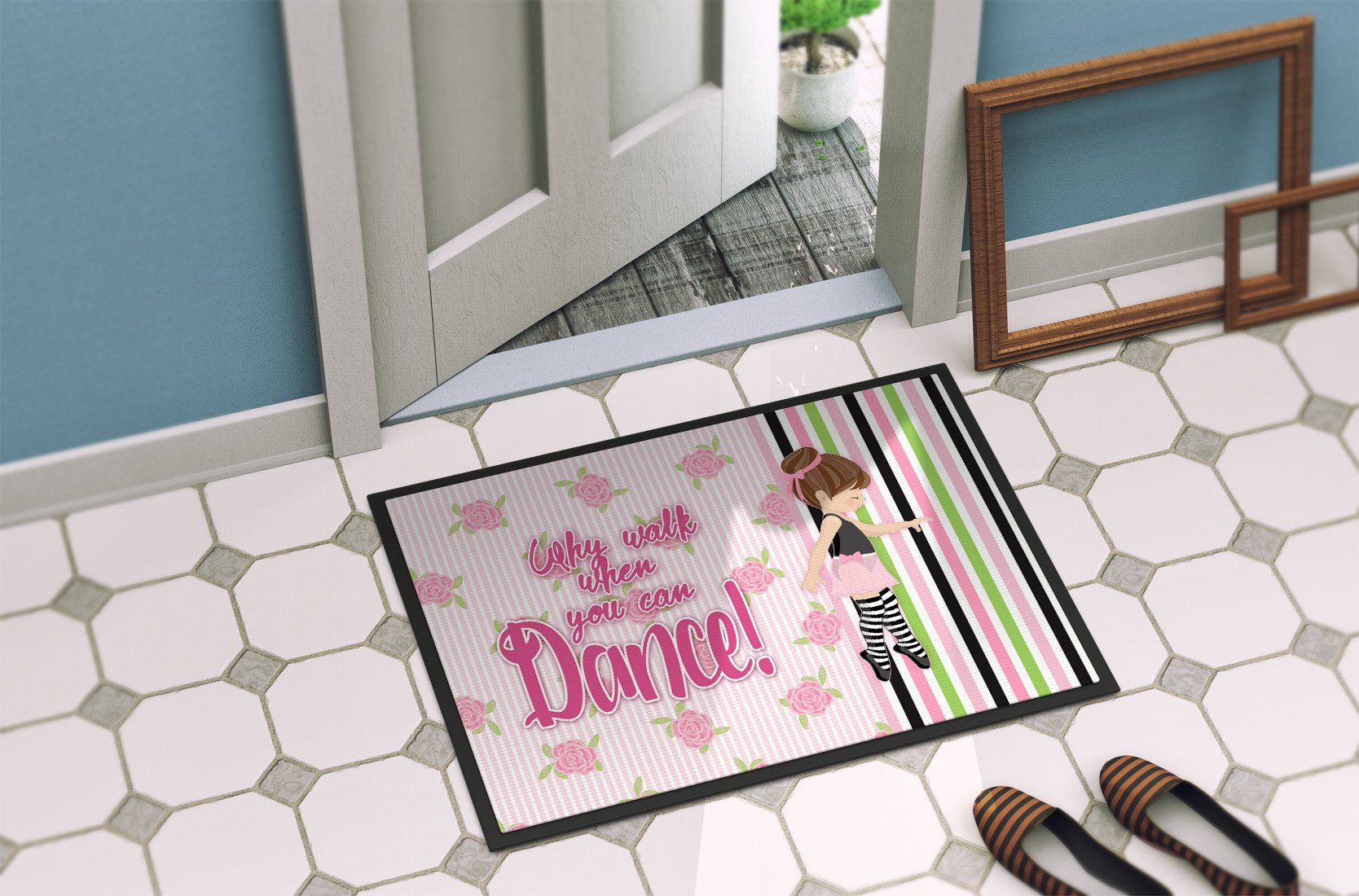 Ballet Dance Stripes Brunette Indoor or Outdoor Mat 24x36 BB5401JMAT by Caroline's Treasures