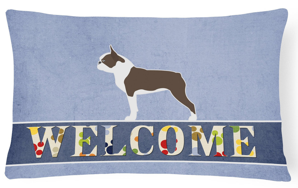 Boston Terrier Welcome Canvas Fabric Decorative Pillow BB5548PW1216 by Caroline&#39;s Treasures