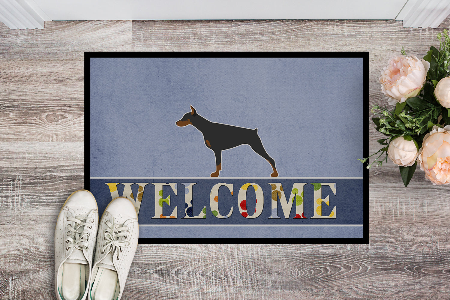 Doberman Pinscher Welcome Indoor or Outdoor Mat 18x27 BB5564MAT - the-store.com