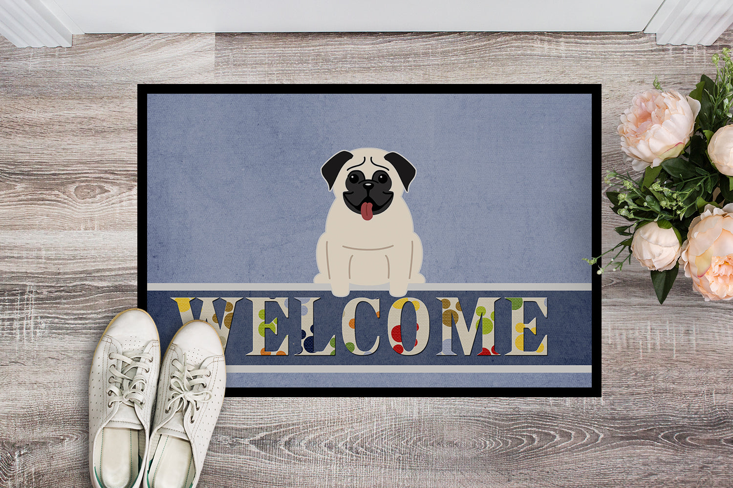 Pug Cream Welcome Indoor or Outdoor Mat 18x27 BB5585MAT - the-store.com