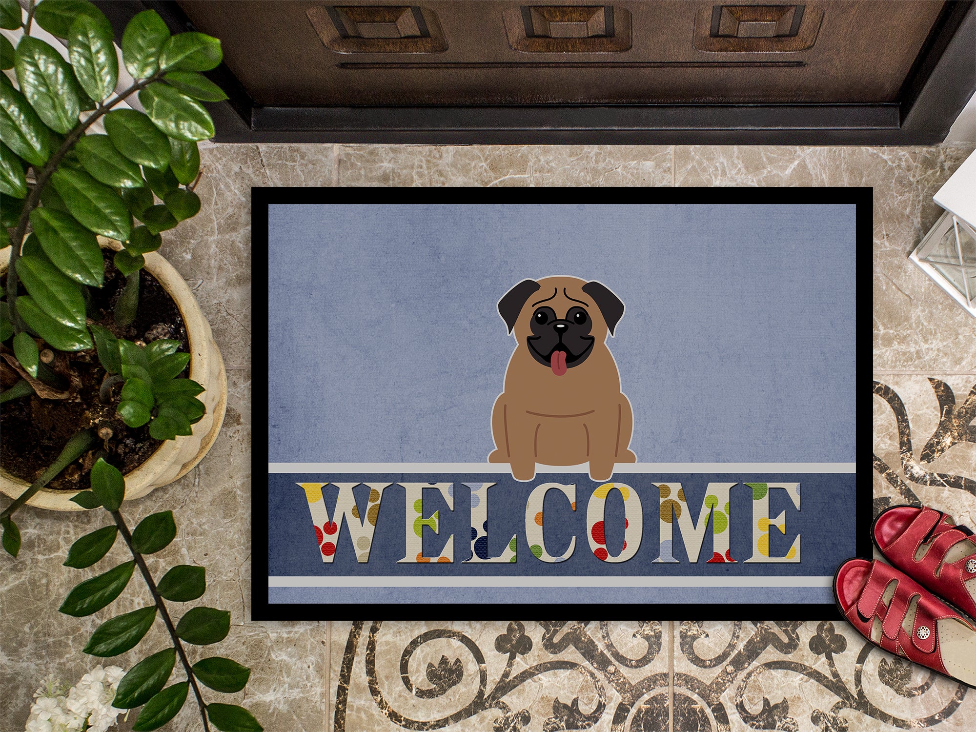 Pug Brown Welcome Indoor or Outdoor Mat 18x27 BB5586MAT - the-store.com