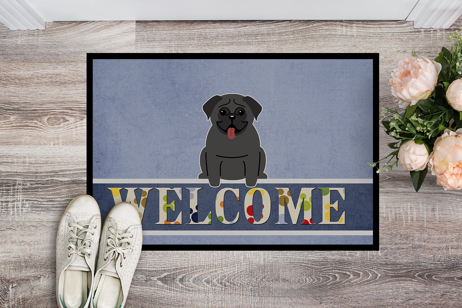 Pug Black Welcome Indoor or Outdoor Mat 18x27 BB5587MAT - the-store.com