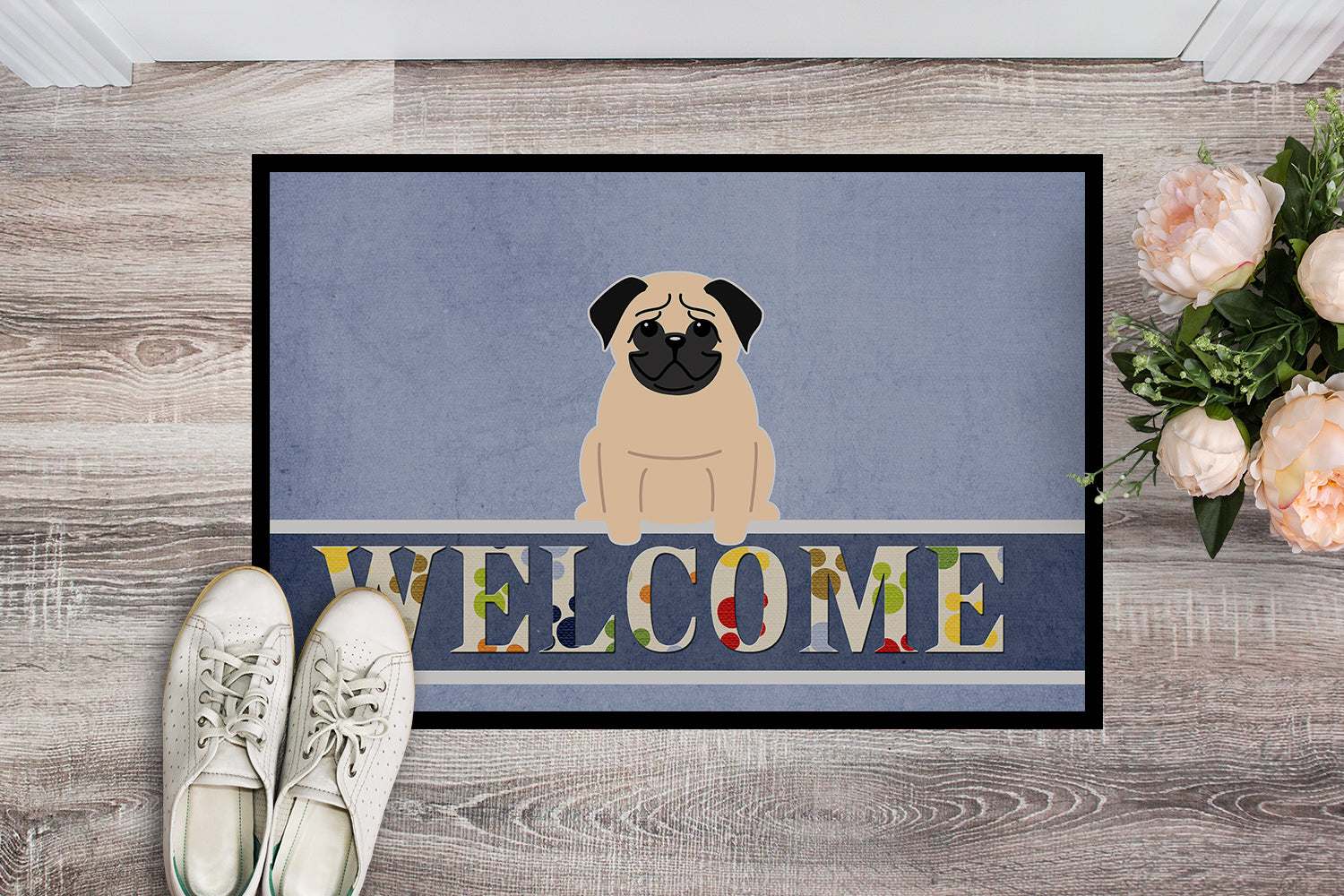 Pug Fawn Welcome Indoor or Outdoor Mat 18x27 BB5589MAT - the-store.com