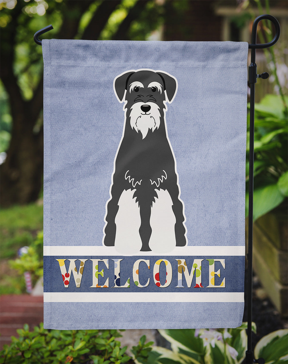 Standard Schnauzer Salt and Pepper Welcome Flag Garden Size BB5614GF  the-store.com.