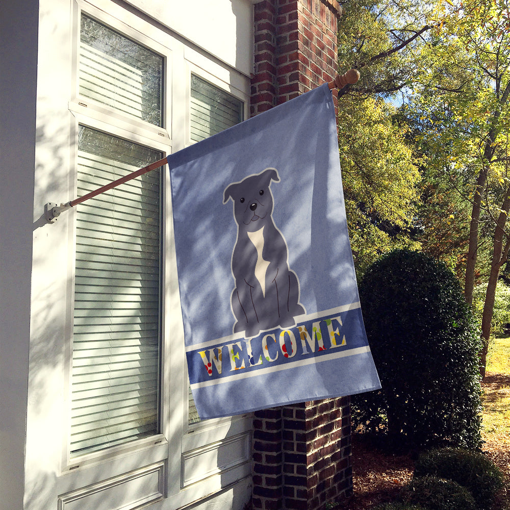 Staffordshire Bull Terrier Blue Welcome Flag Canvas House Size BB5627CHF  the-store.com.