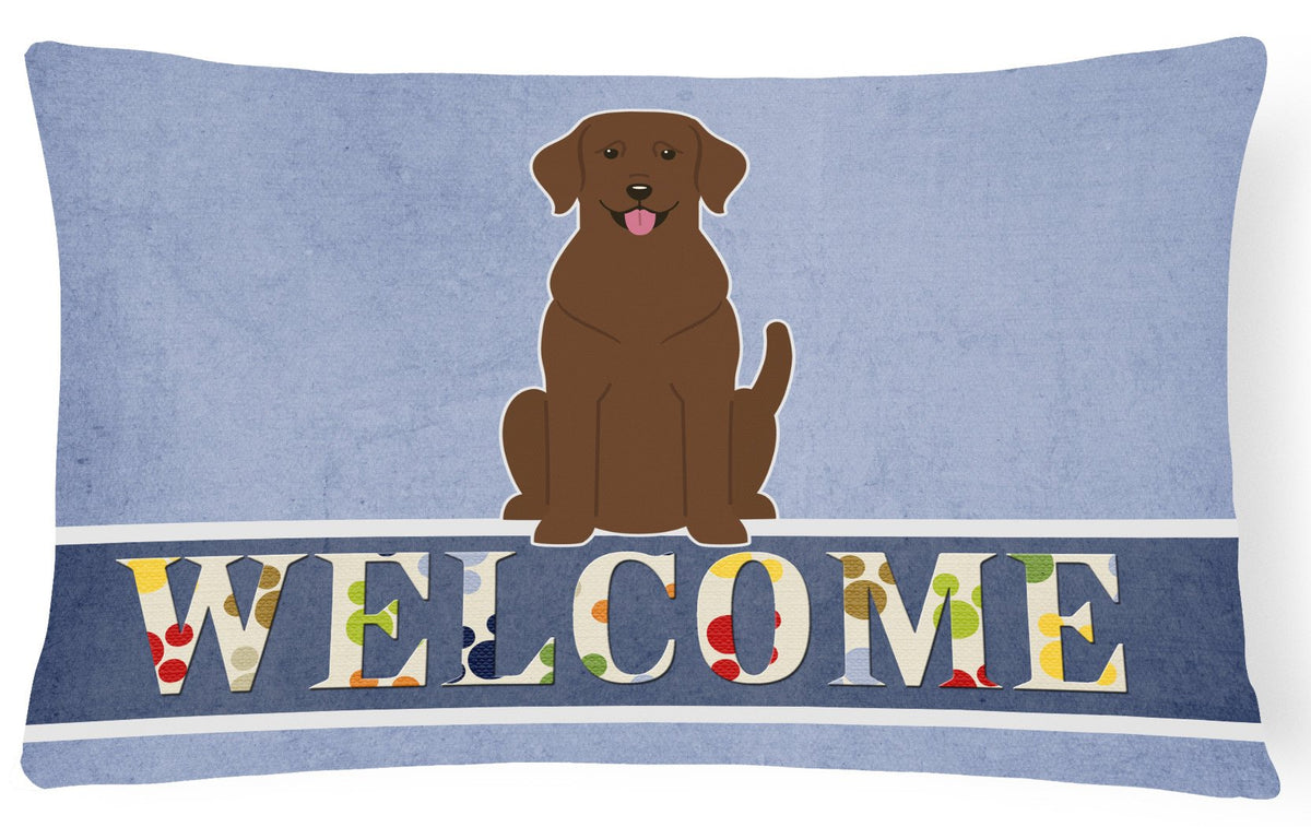 Chocolate Labrador Welcome Canvas Fabric Decorative Pillow BB5637PW1216 by Caroline&#39;s Treasures