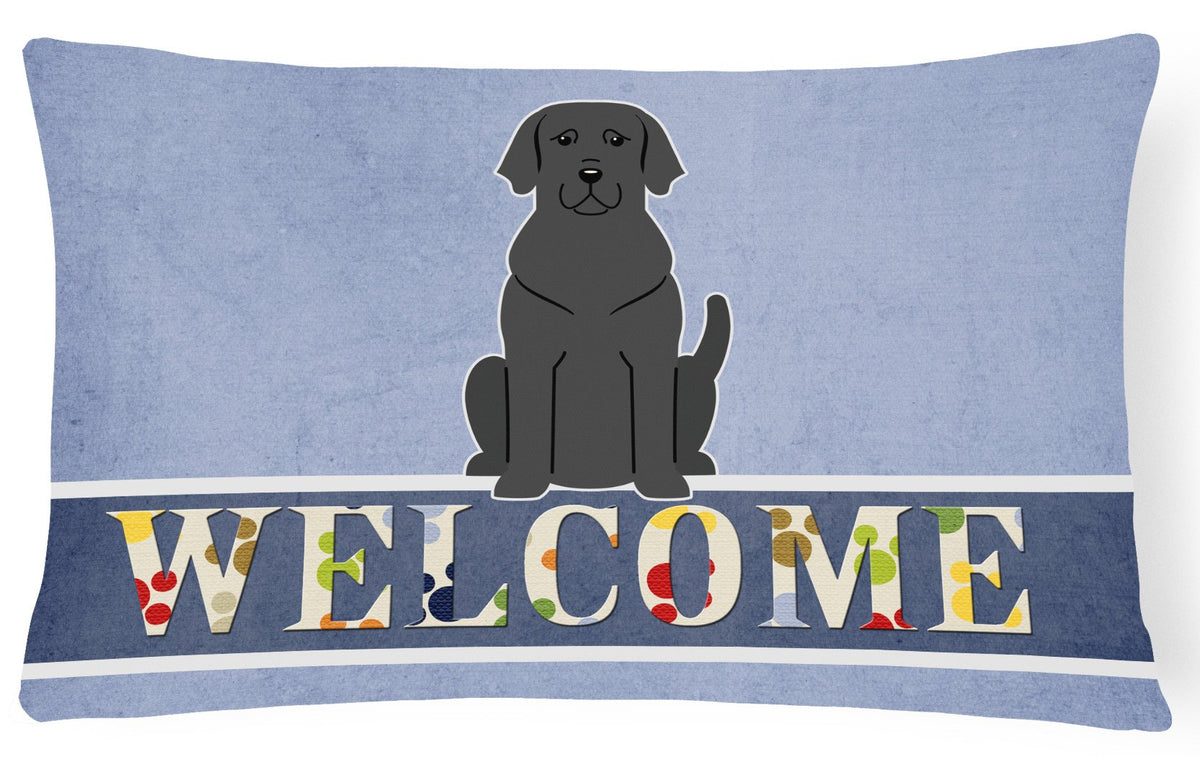 Black Labrador Welcome Canvas Fabric Decorative Pillow BB5638PW1216 by Caroline&#39;s Treasures