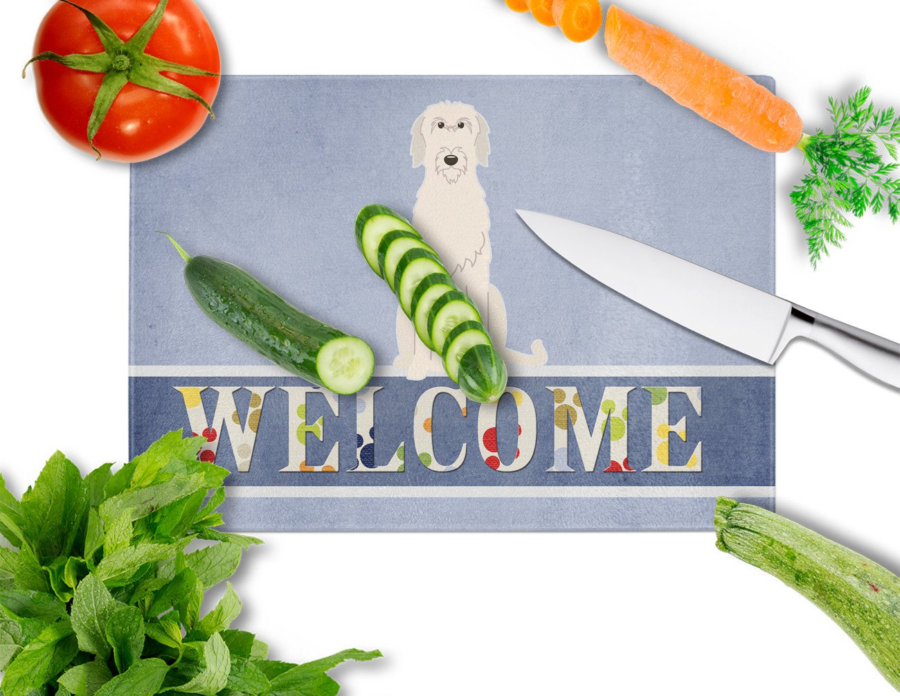 Irish Wolfhound Welcome Glass Cutting Board Large BB5646LCB by Caroline's Treasures