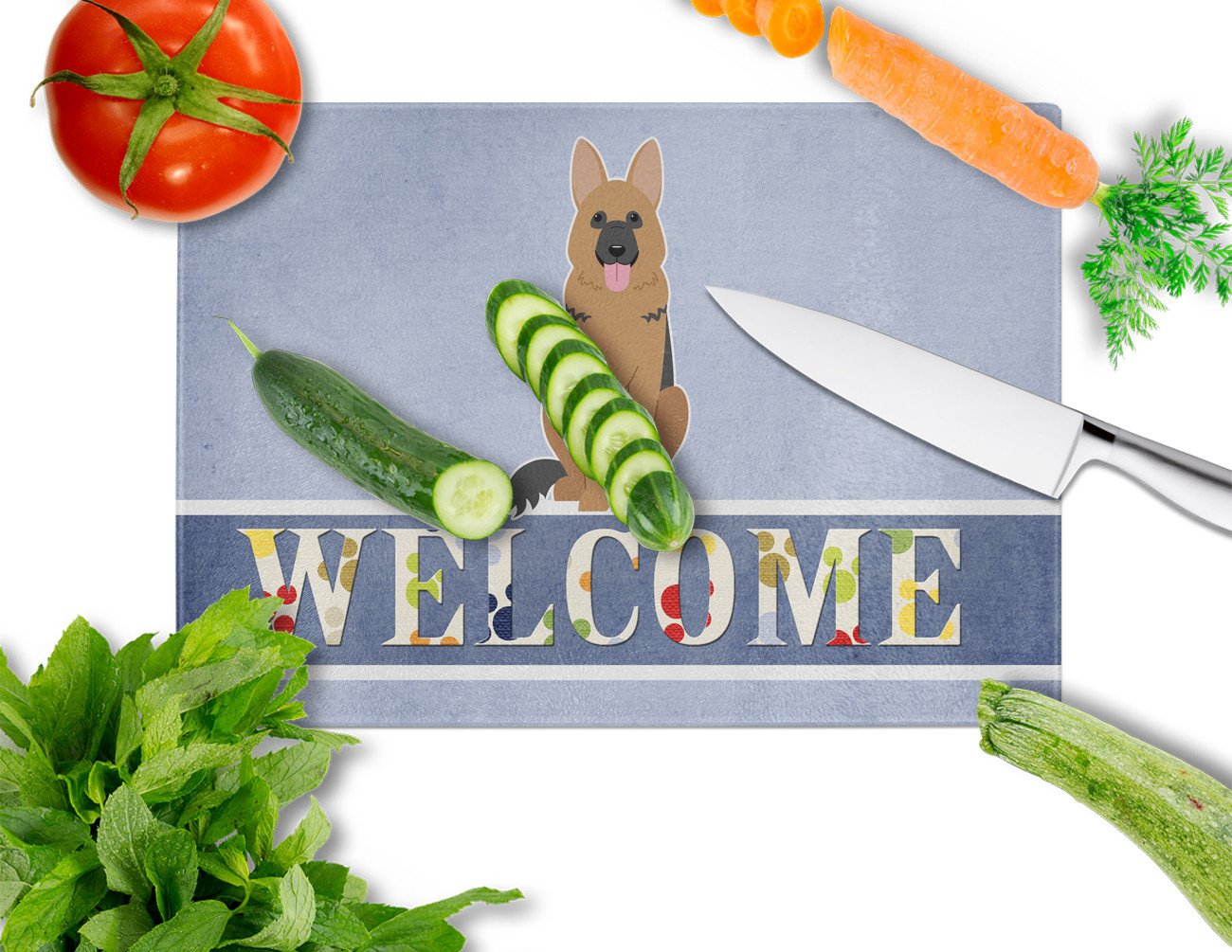 German Shepherd Welcome Glass Cutting Board Large BB5648LCB by Caroline's Treasures