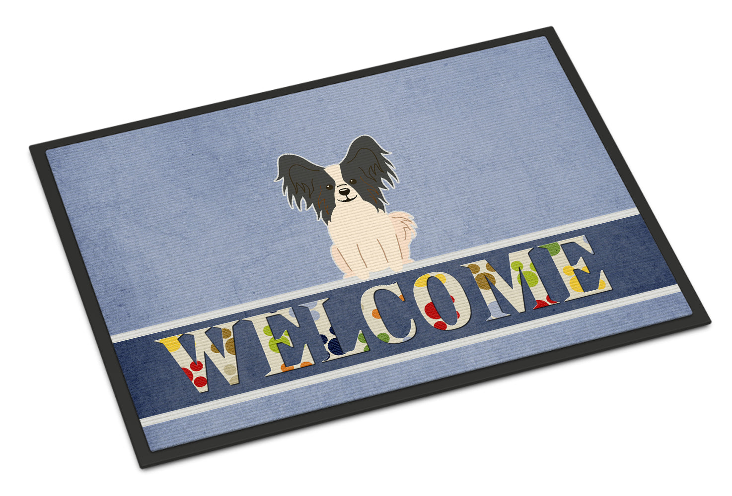 Papillon Black White Welcome Indoor or Outdoor Mat 18x27 BB5657MAT - the-store.com