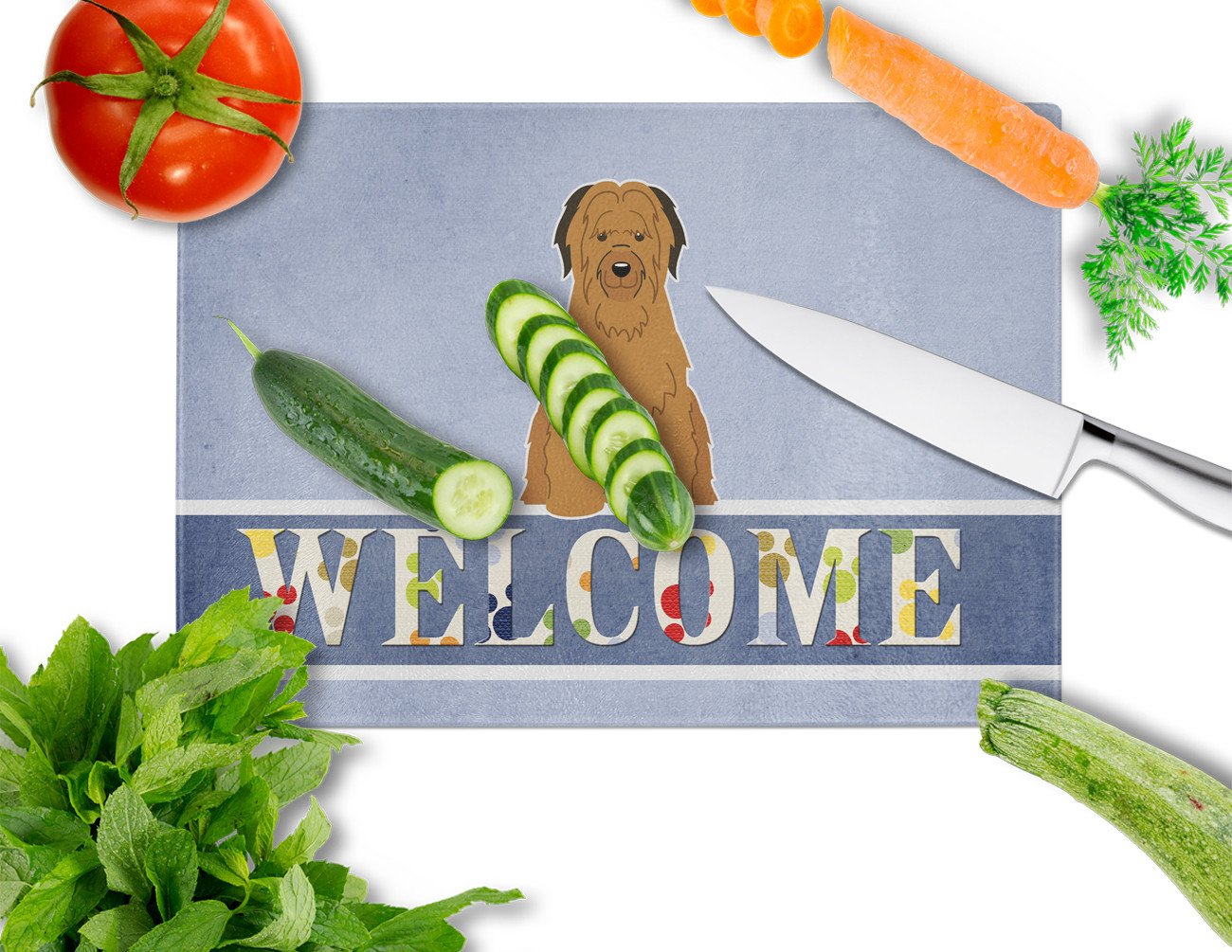 Briard Brown Welcome Glass Cutting Board Large BB5663LCB by Caroline's Treasures