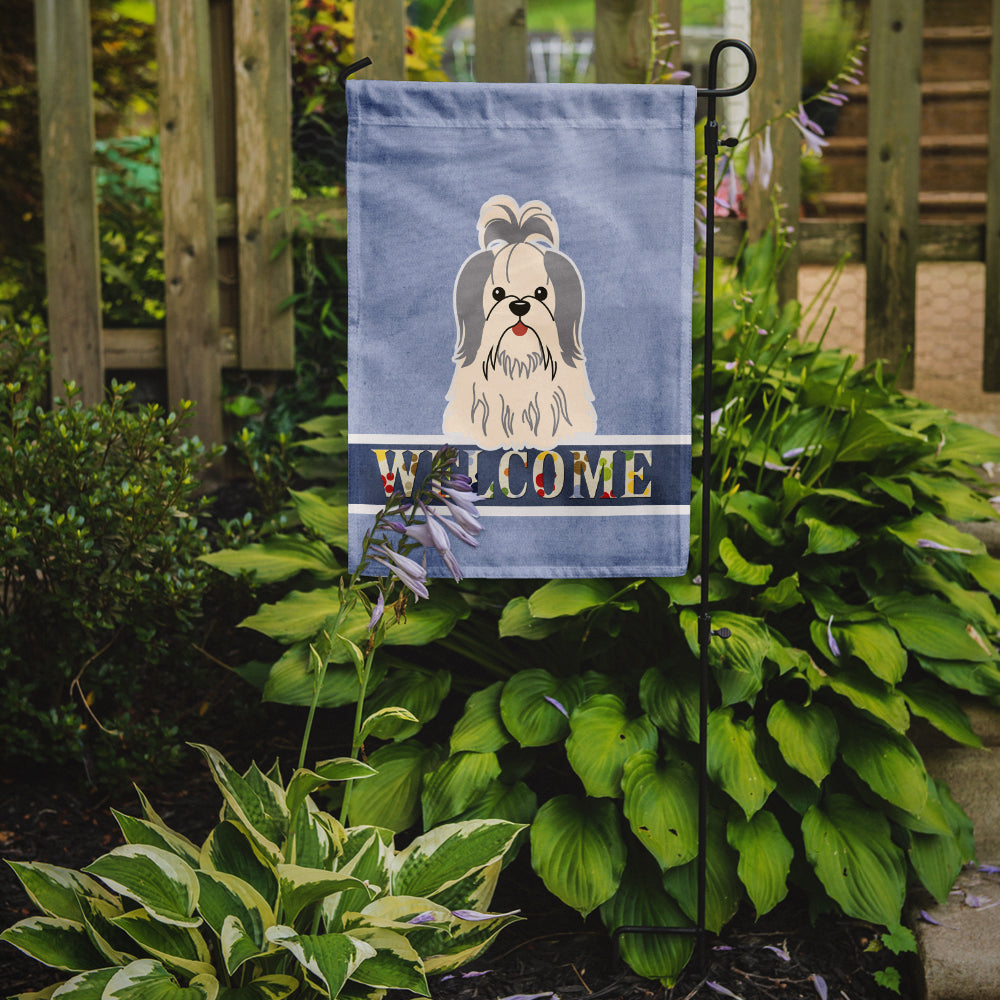 Shih Tzu Silver White Welcome Flag Garden Size BB5666GF  the-store.com.