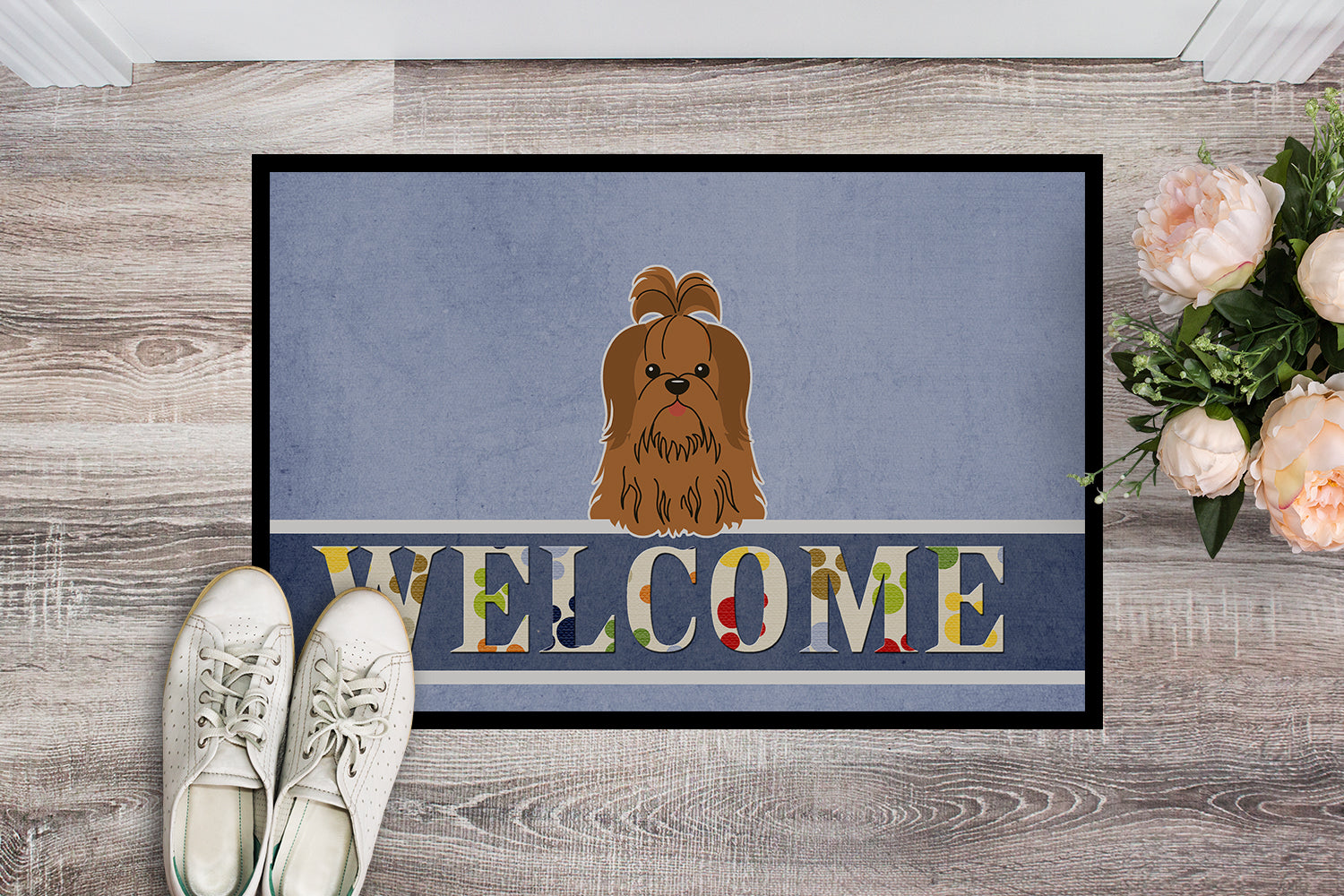 Shih Tzu Silver Chocolate Welcome Indoor or Outdoor Mat 18x27 BB5667MAT - the-store.com