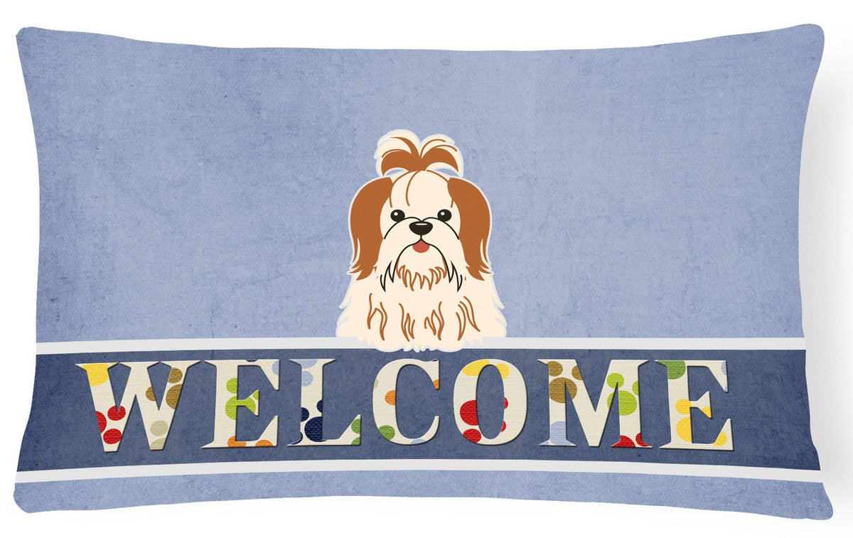 Shih Tzu Red White Welcome Canvas Fabric Decorative Pillow BB5668PW1216 by Caroline&#39;s Treasures