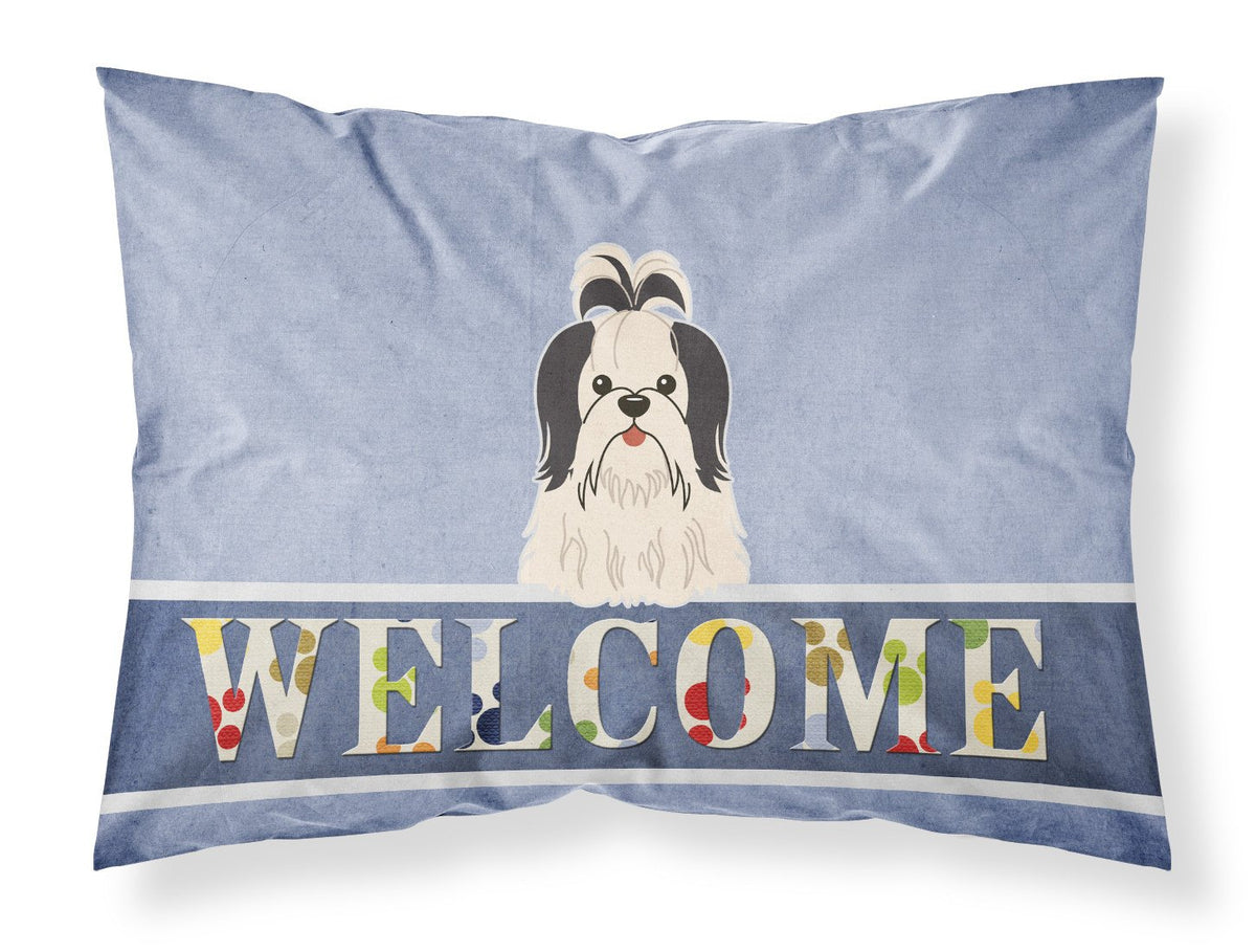 Shih Tzu Black White Welcome Fabric Standard Pillowcase BB5669PILLOWCASE by Caroline&#39;s Treasures