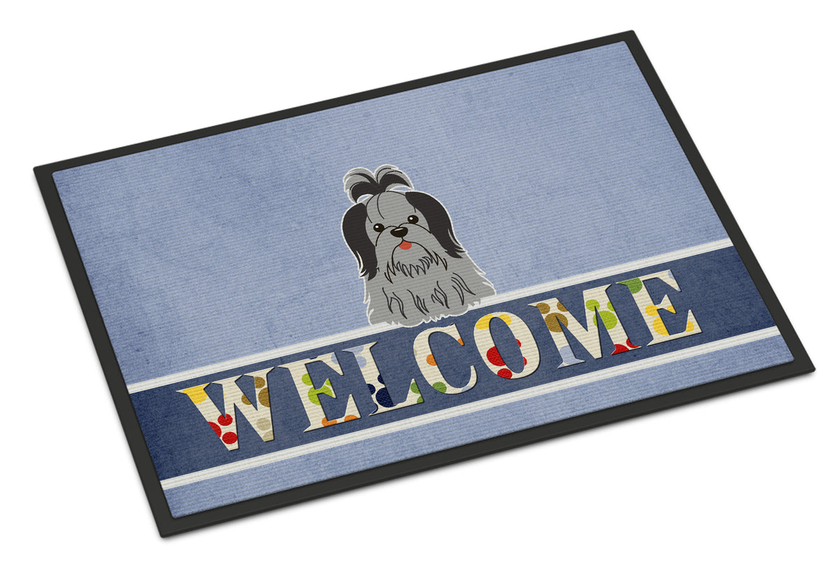 Shih Tzu Black Silver Welcome Indoor or Outdoor Mat 18x27 BB5670MAT - the-store.com