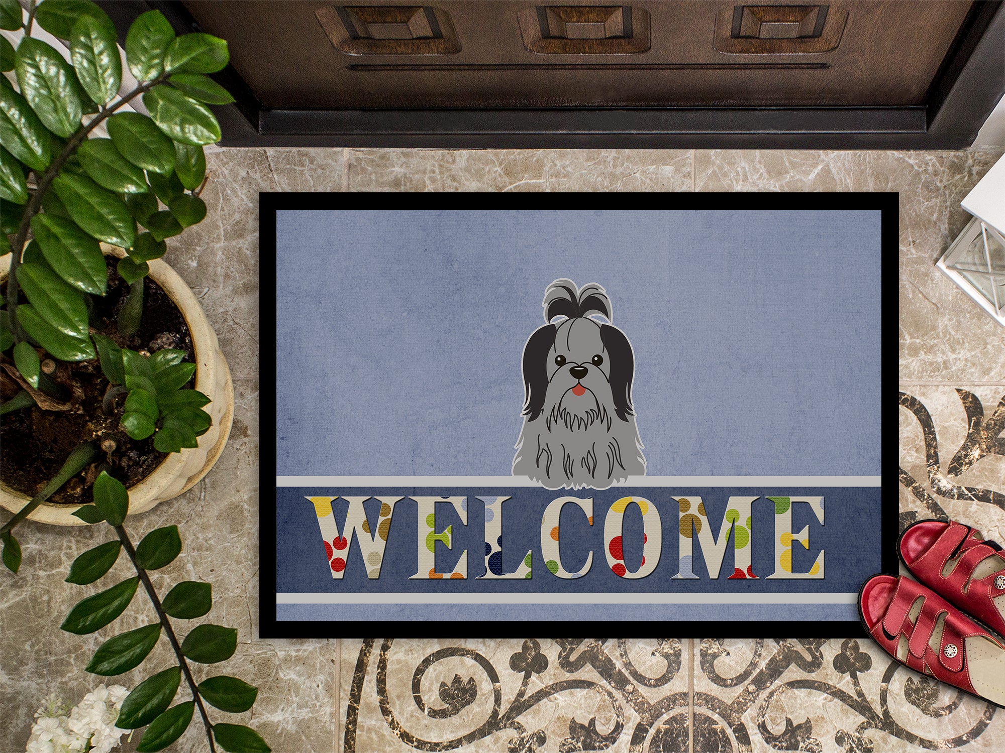 Shih Tzu Black Silver Welcome Indoor or Outdoor Mat 18x27 BB5670MAT - the-store.com