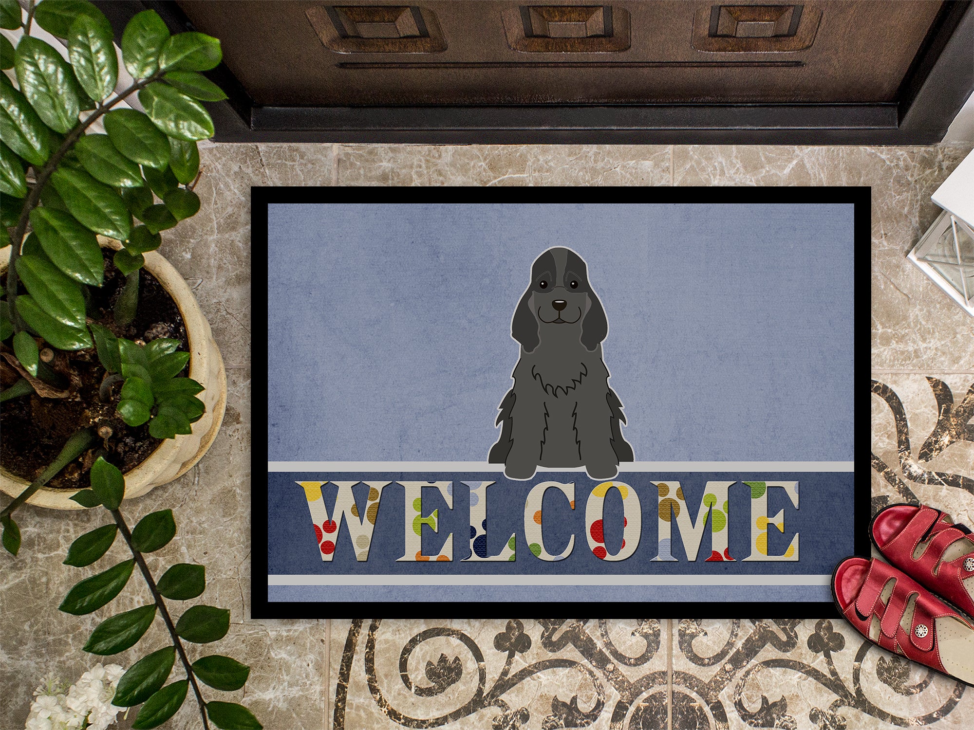 Cocker Spaniel Black Welcome Indoor or Outdoor Mat 18x27 BB5673MAT - the-store.com