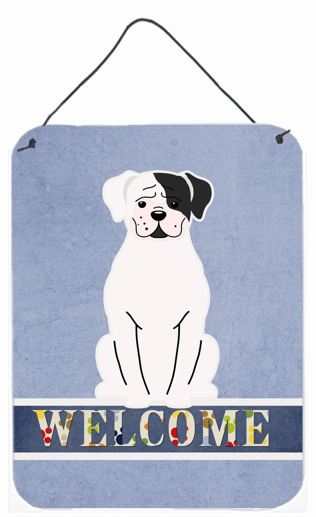 White Boxer Cooper Welcome Wall or Door Hanging Prints BB5695DS1216 by Caroline&#39;s Treasures