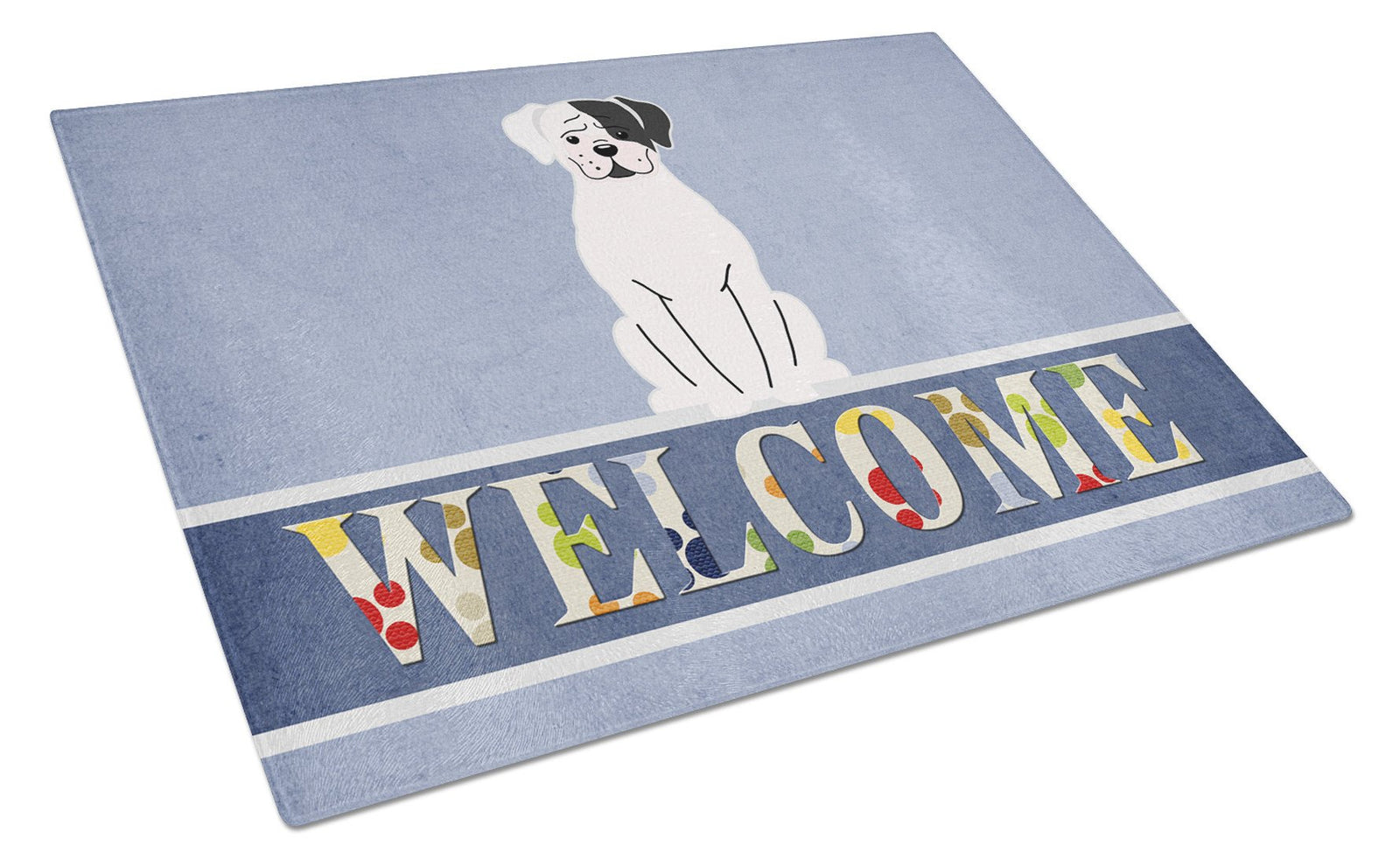 White Boxer Cooper Welcome Glass Cutting Board Large BB5695LCB by Caroline's Treasures