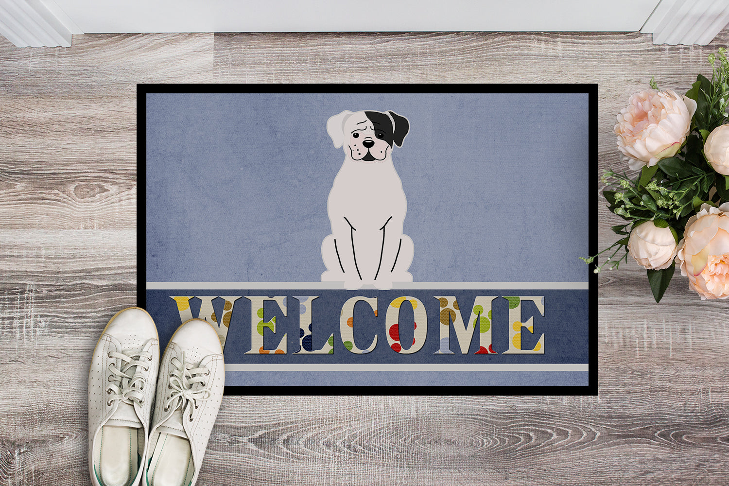 White Boxer Cooper Welcome Indoor or Outdoor Mat 18x27 BB5695MAT - the-store.com