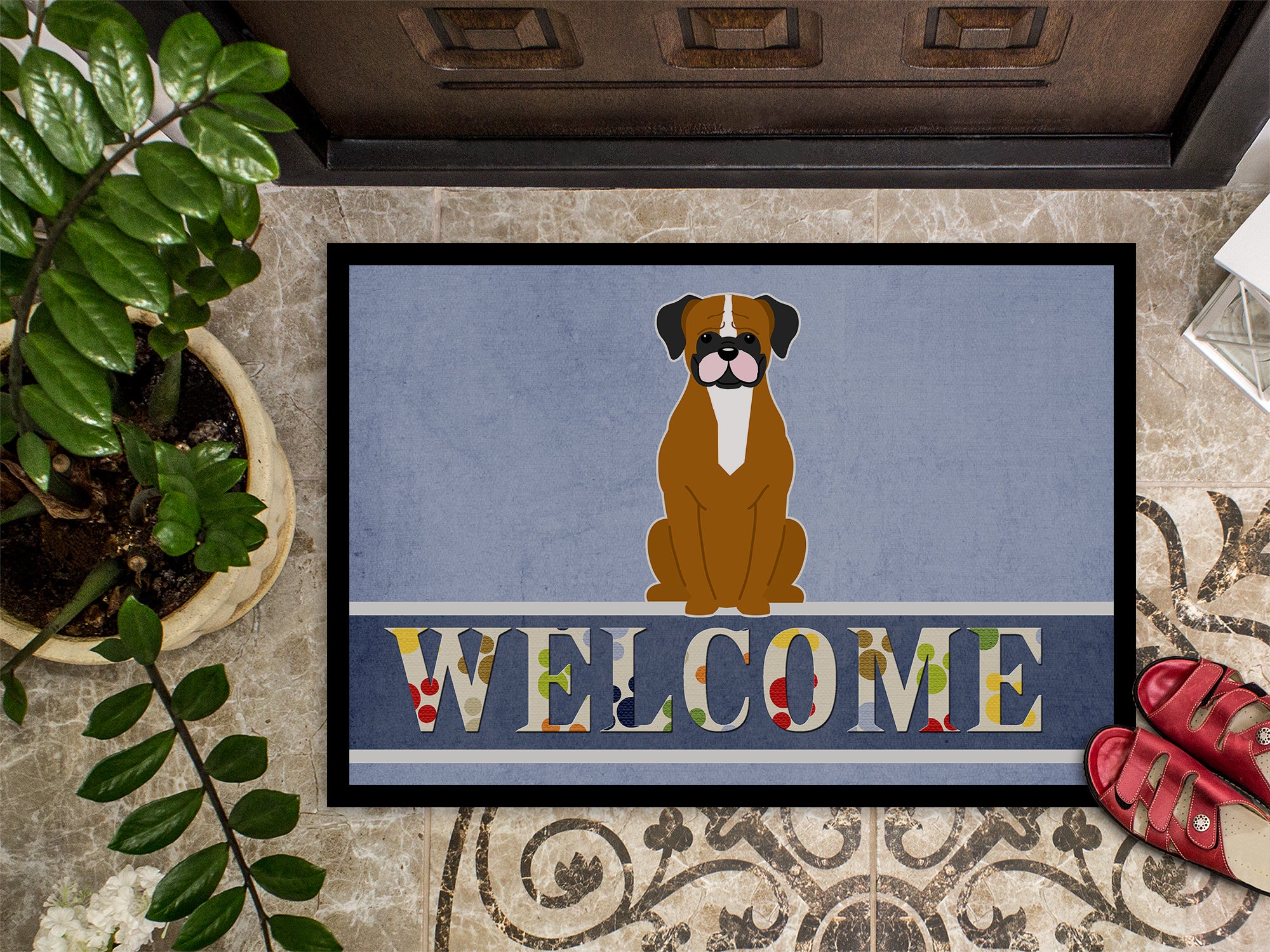 Flashy Fawn Boxer Welcome Indoor or Outdoor Mat 18x27 BB5697MAT - the-store.com