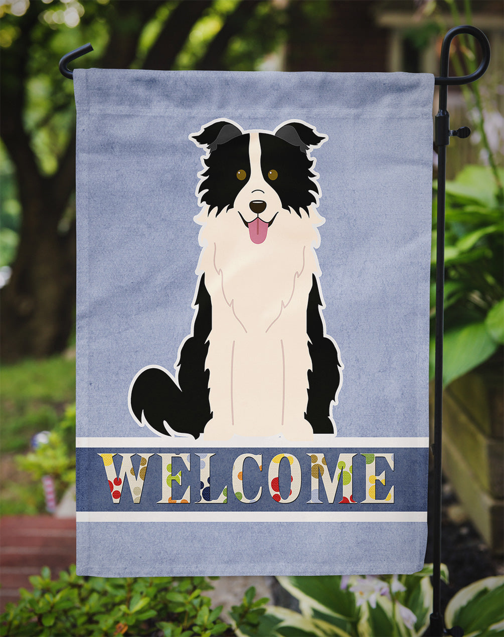 Border Collie Black White Welcome Flag Garden Size BB5699GF  the-store.com.