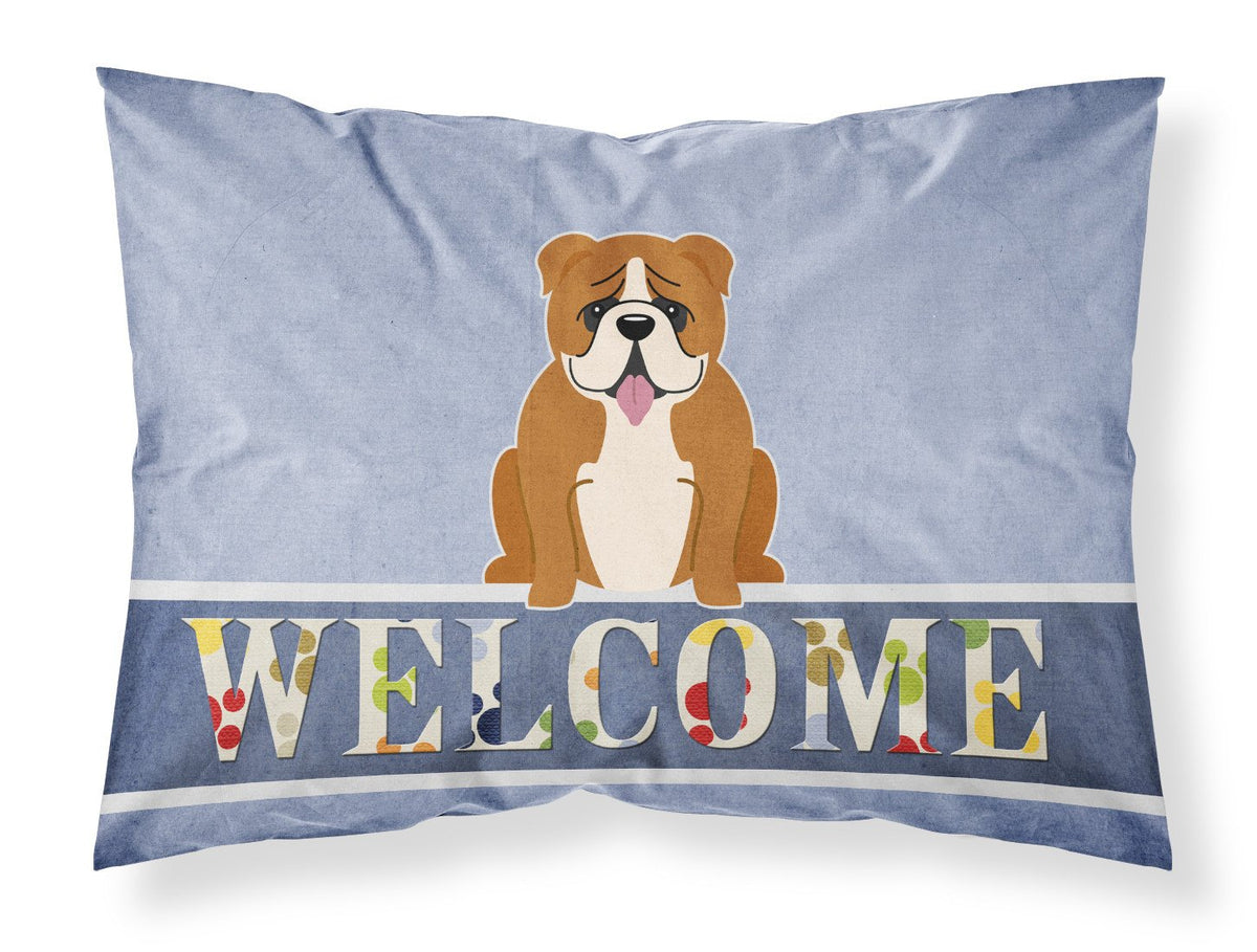 English Bulldog Red White Welcome Fabric Standard Pillowcase BB5701PILLOWCASE by Caroline&#39;s Treasures