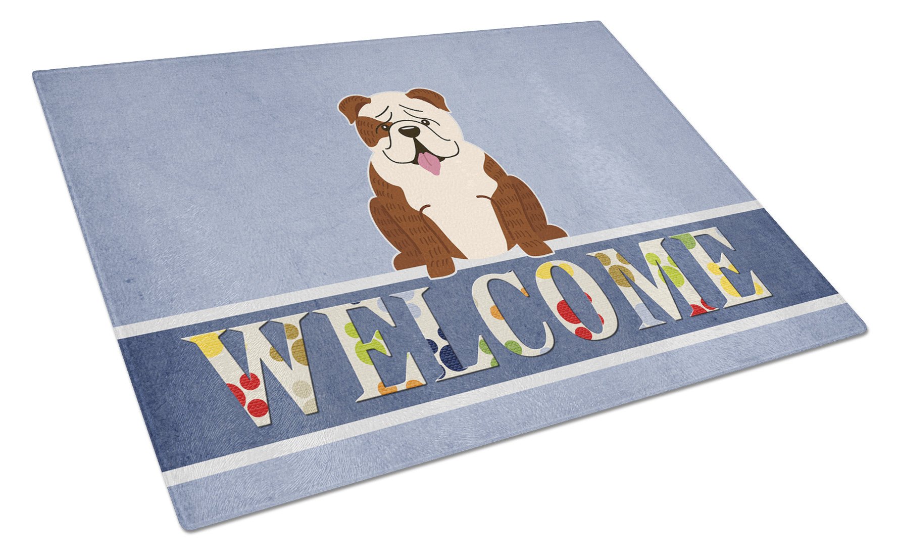 English Bulldog Brindle White Welcome Glass Cutting Board Large BB5702LCB by Caroline's Treasures