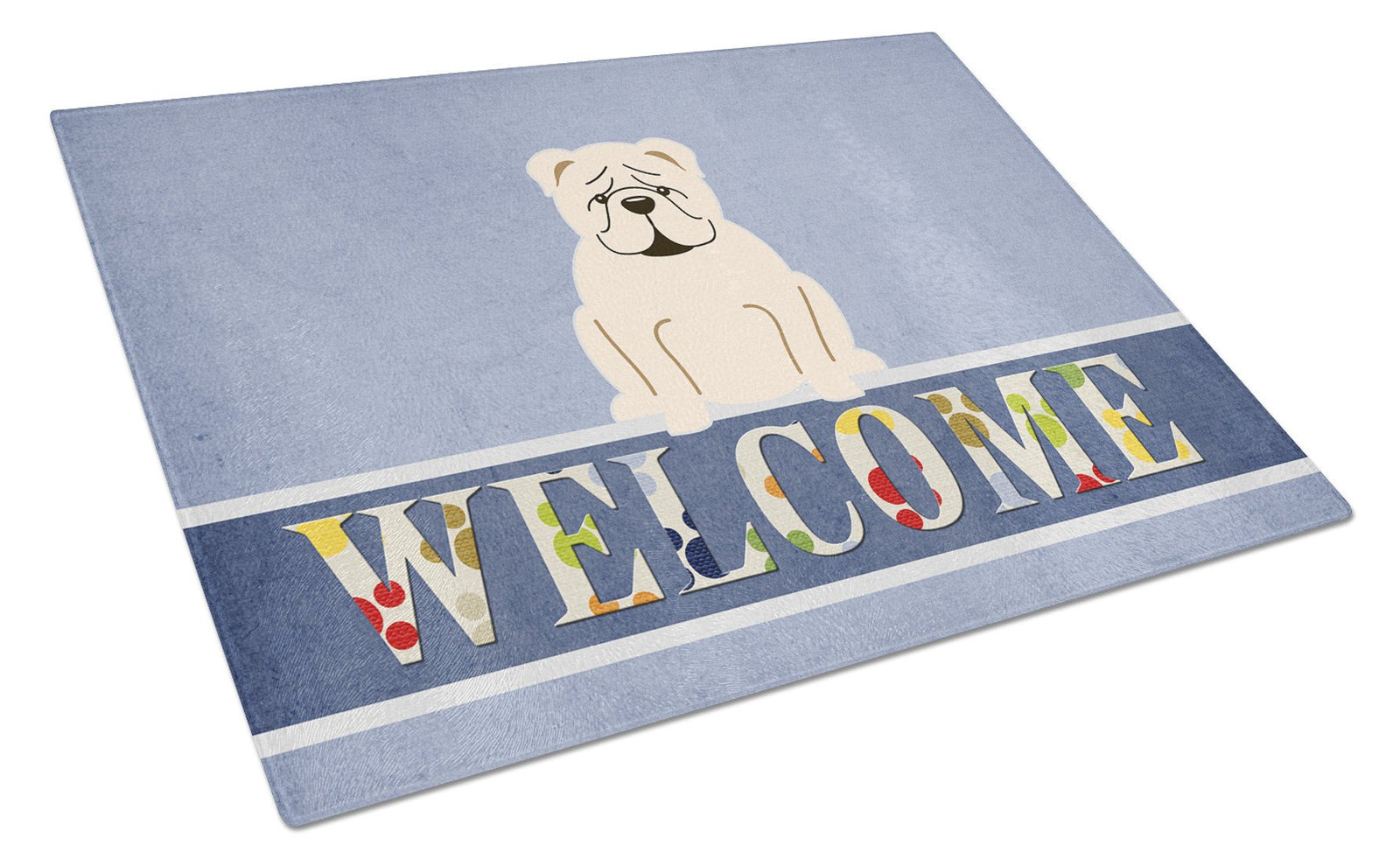 English Bulldog White Welcome Glass Cutting Board Large BB5704LCB by Caroline's Treasures