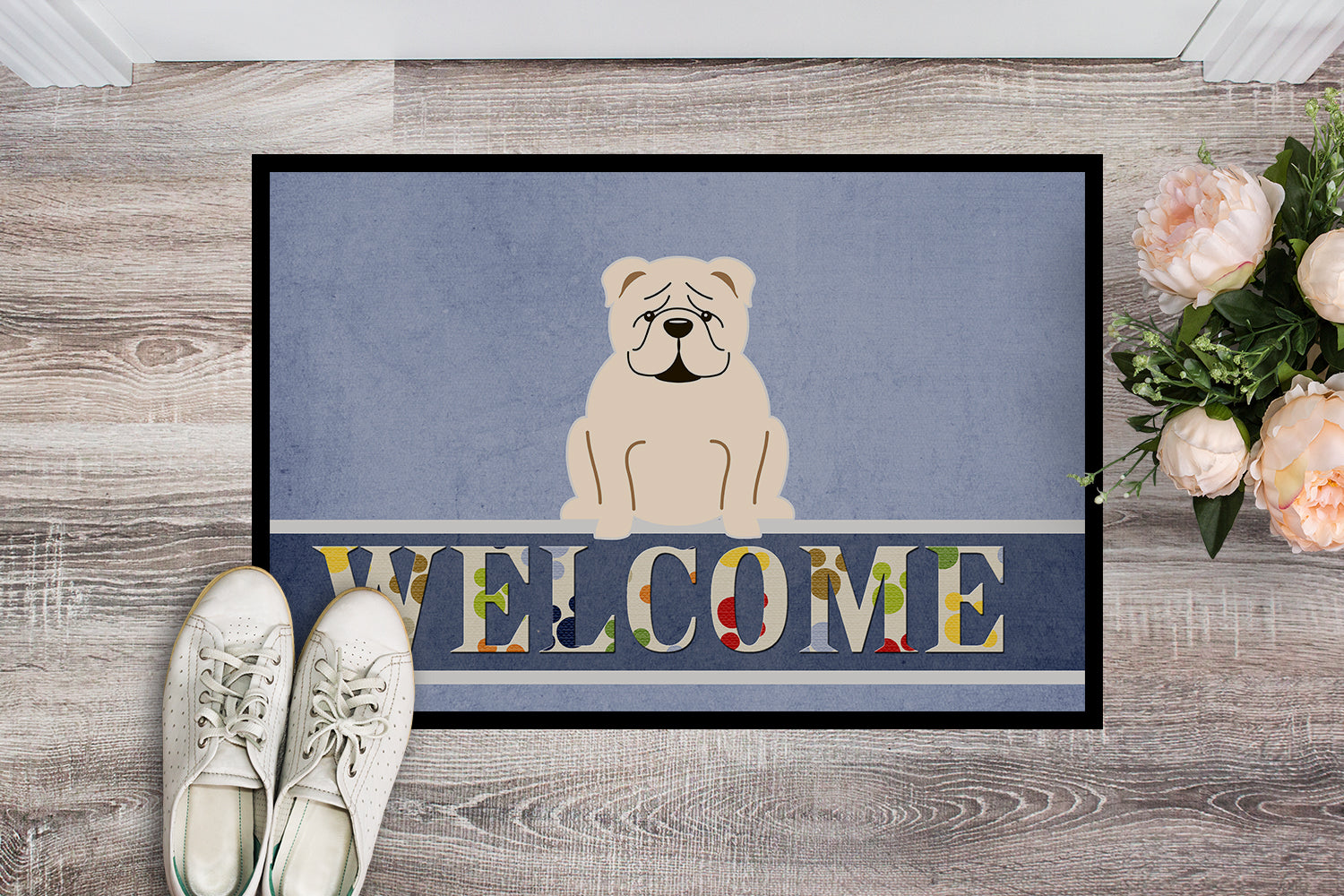 English Bulldog White Welcome Indoor or Outdoor Mat 18x27 BB5704MAT - the-store.com