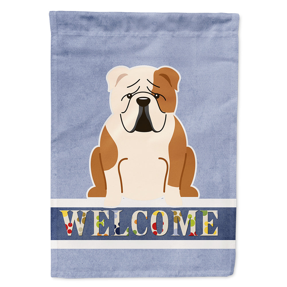 English Bulldog Fawn White Welcome Flag Canvas House Size BB5706CHF  the-store.com.
