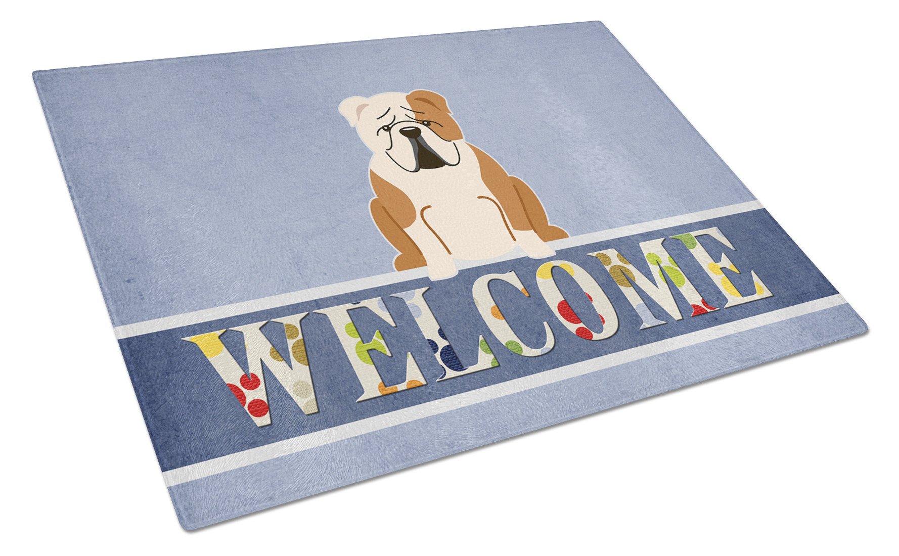 English Bulldog Fawn White Welcome Glass Cutting Board Large BB5706LCB by Caroline's Treasures