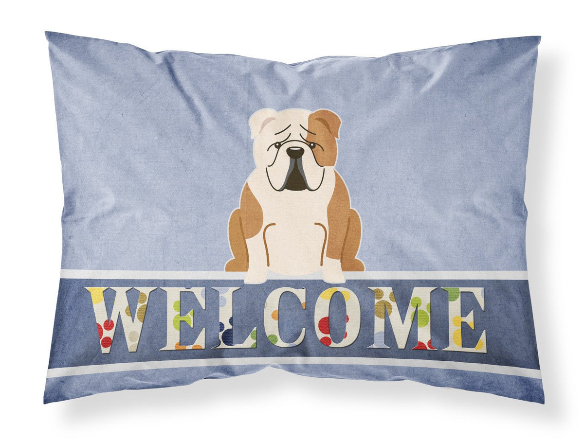 English Bulldog Fawn White Welcome Fabric Standard Pillowcase BB5706PILLOWCASE by Caroline&#39;s Treasures