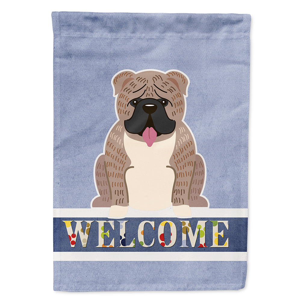 English Bulldog Grey Brindle  Welcome Flag Canvas House Size BB5707CHF  the-store.com.