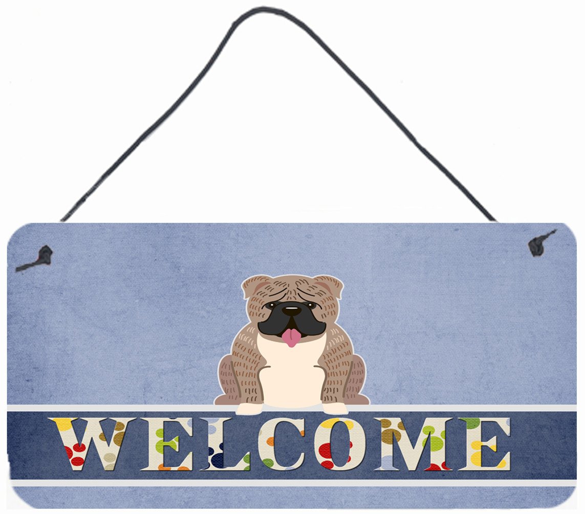 English Bulldog Grey Brindle  Welcome Wall or Door Hanging Prints BB5707DS812 by Caroline's Treasures