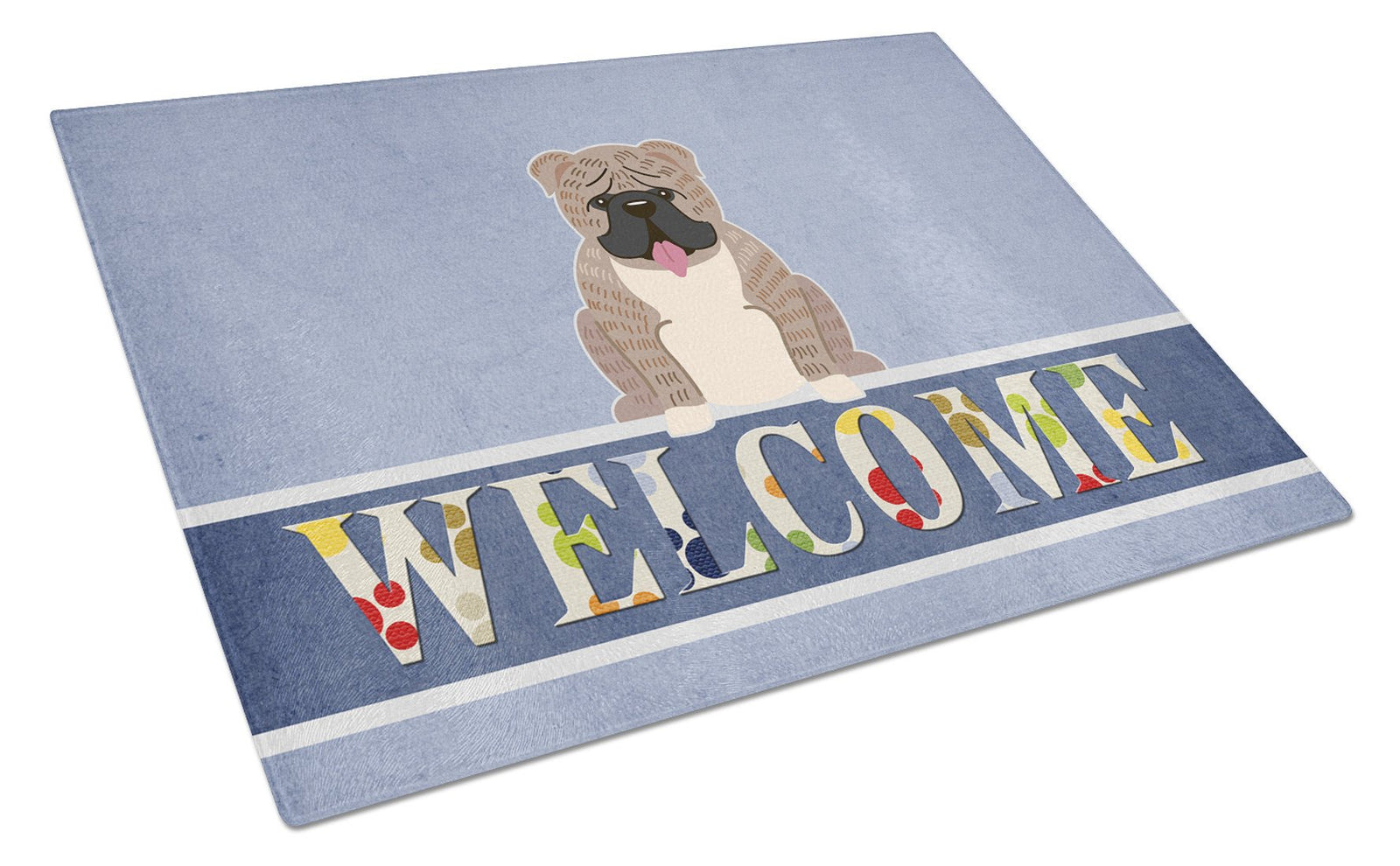 English Bulldog Grey Brindle  Welcome Glass Cutting Board Large BB5707LCB by Caroline's Treasures