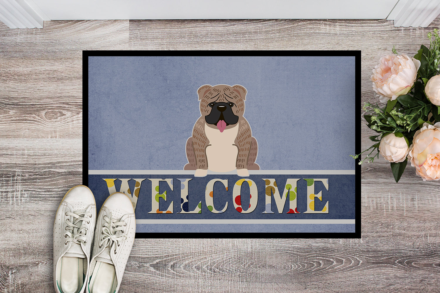 English Bulldog Grey Brindle  Welcome Indoor or Outdoor Mat 18x27 BB5707MAT - the-store.com