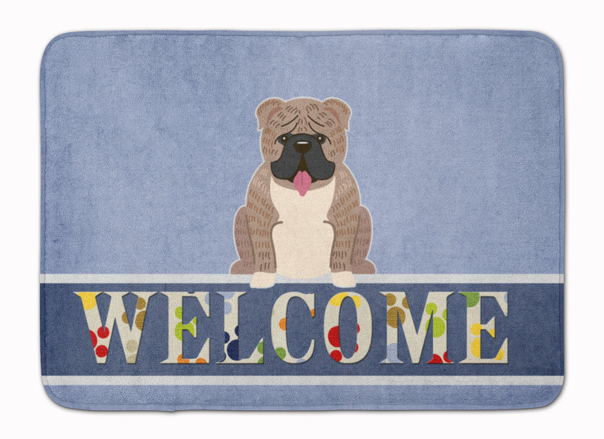 English Bulldog Grey Brindle  Welcome Machine Washable Memory Foam Mat BB5707RUG - the-store.com