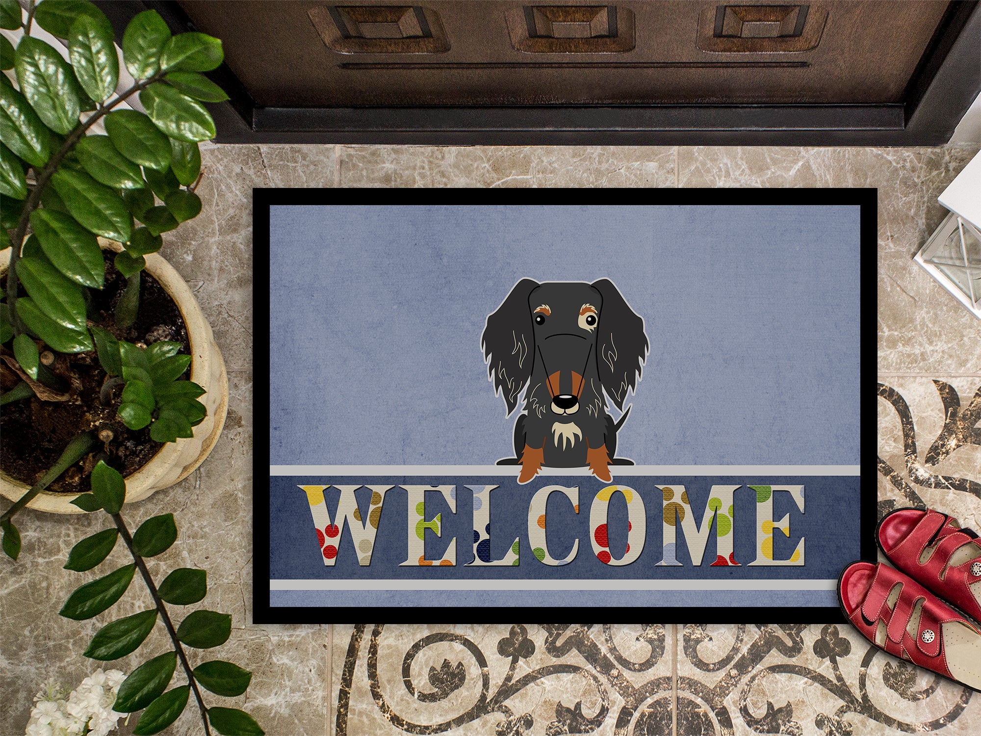 Wire Haired Dachshund Dapple Welcome Indoor or Outdoor Mat 18x27 BB5709MAT - the-store.com