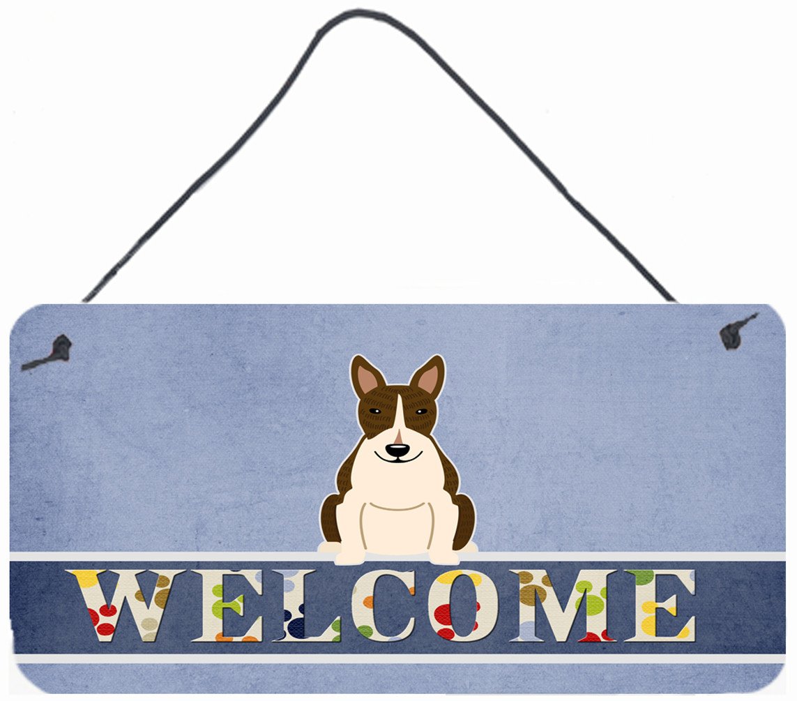 Bull Terrier Dark Brindle Welcome Wall or Door Hanging Prints BB5717DS812 by Caroline's Treasures