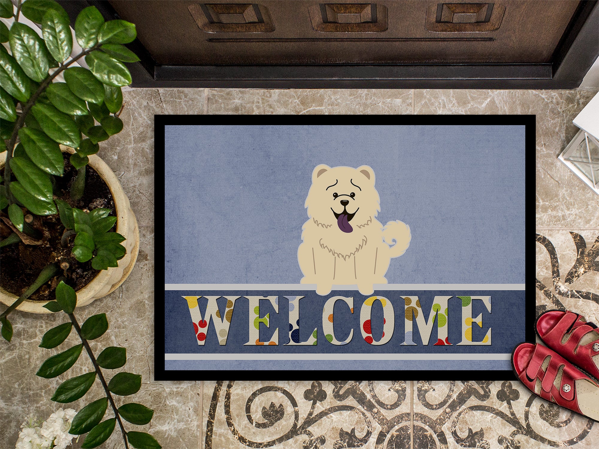 Chow Chow White Welcome Indoor or Outdoor Mat 18x27 BB5721MAT - the-store.com