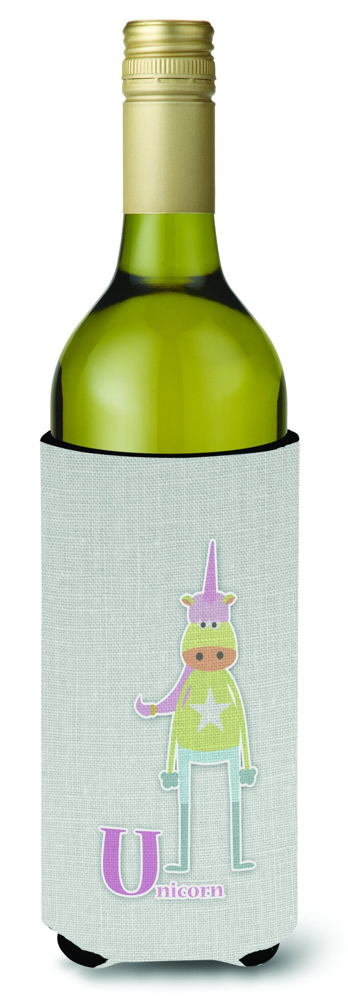 Alphabet U for Unicorn Wine Bottle Beverge Insulator Hugger BB5746LITERK by Caroline&#39;s Treasures