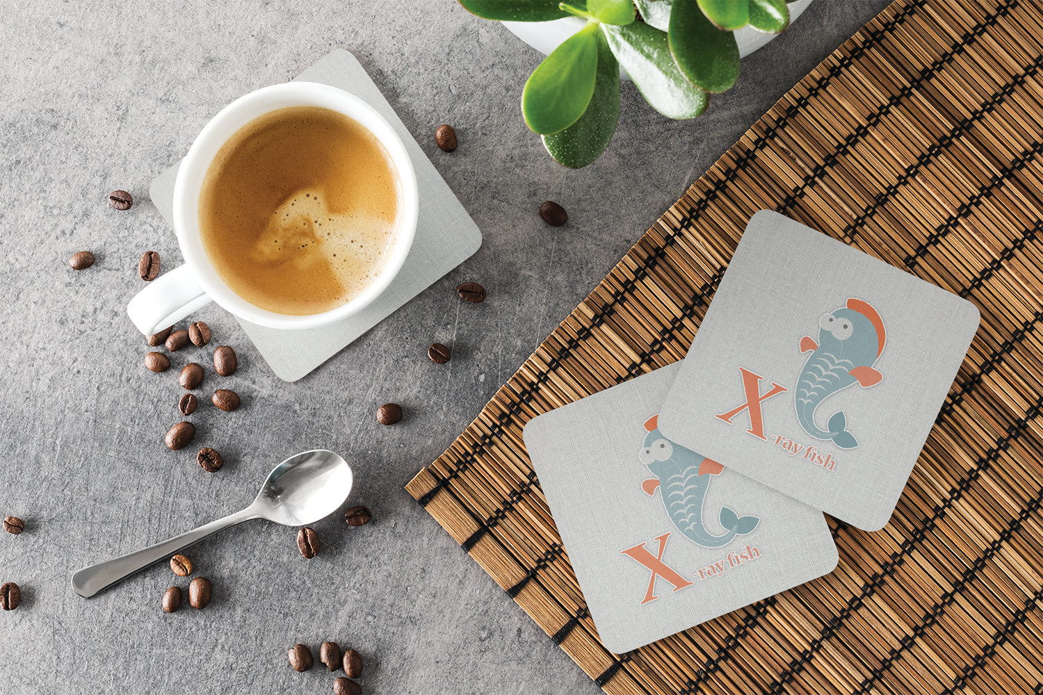 Alphabet X for Xray Fish Foam Coaster Set of 4 BB5749FC - the-store.com