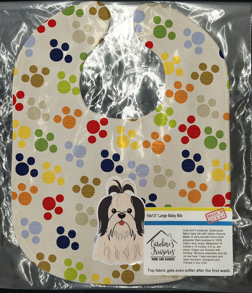 Pawprints Shih Tzu Black White Baby Bib BB5917BIB - the-store.com