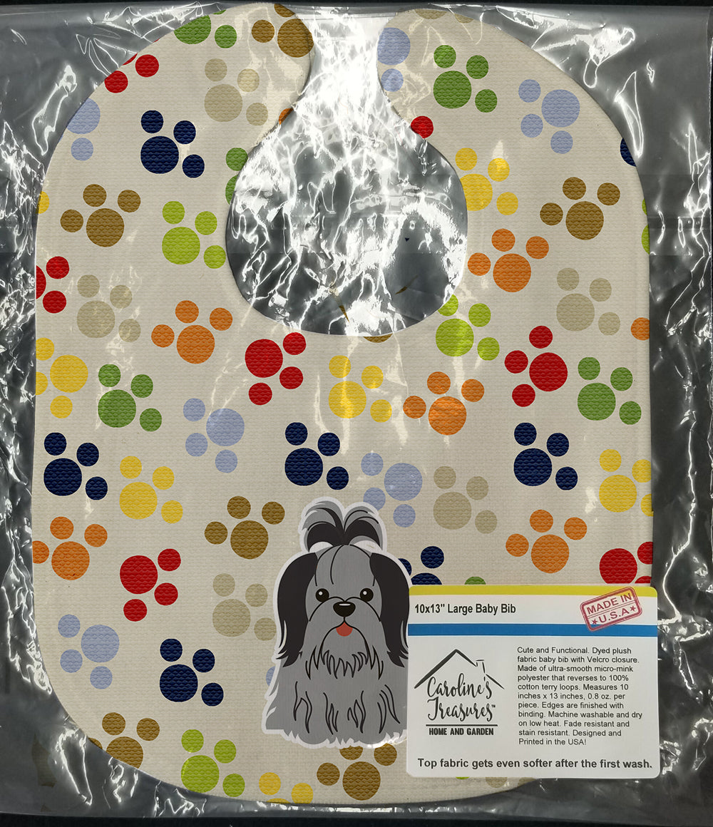 Pawprints Shih Tzu Black Silver Baby Bib BB5918BIB - the-store.com